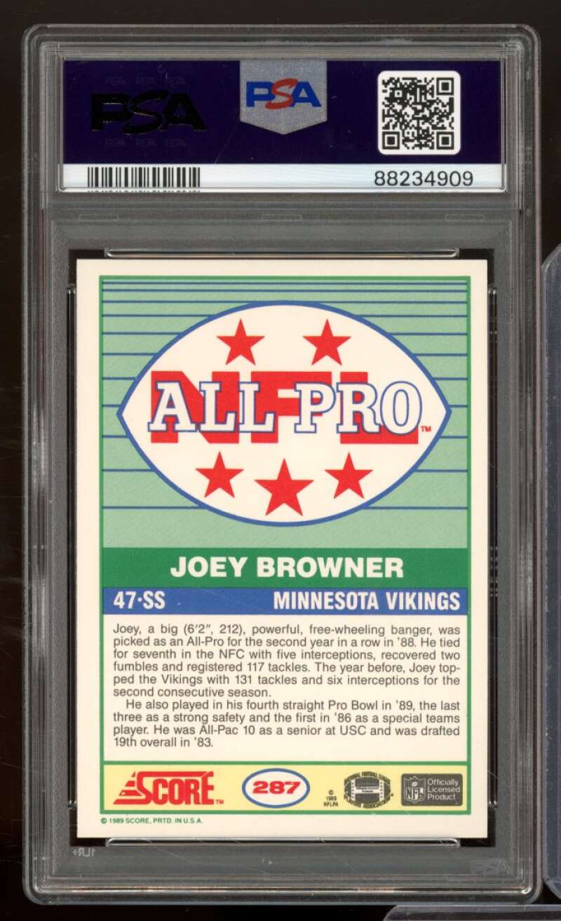 Joey Browner Card 1989 Score #287 PSA 9 Image 2