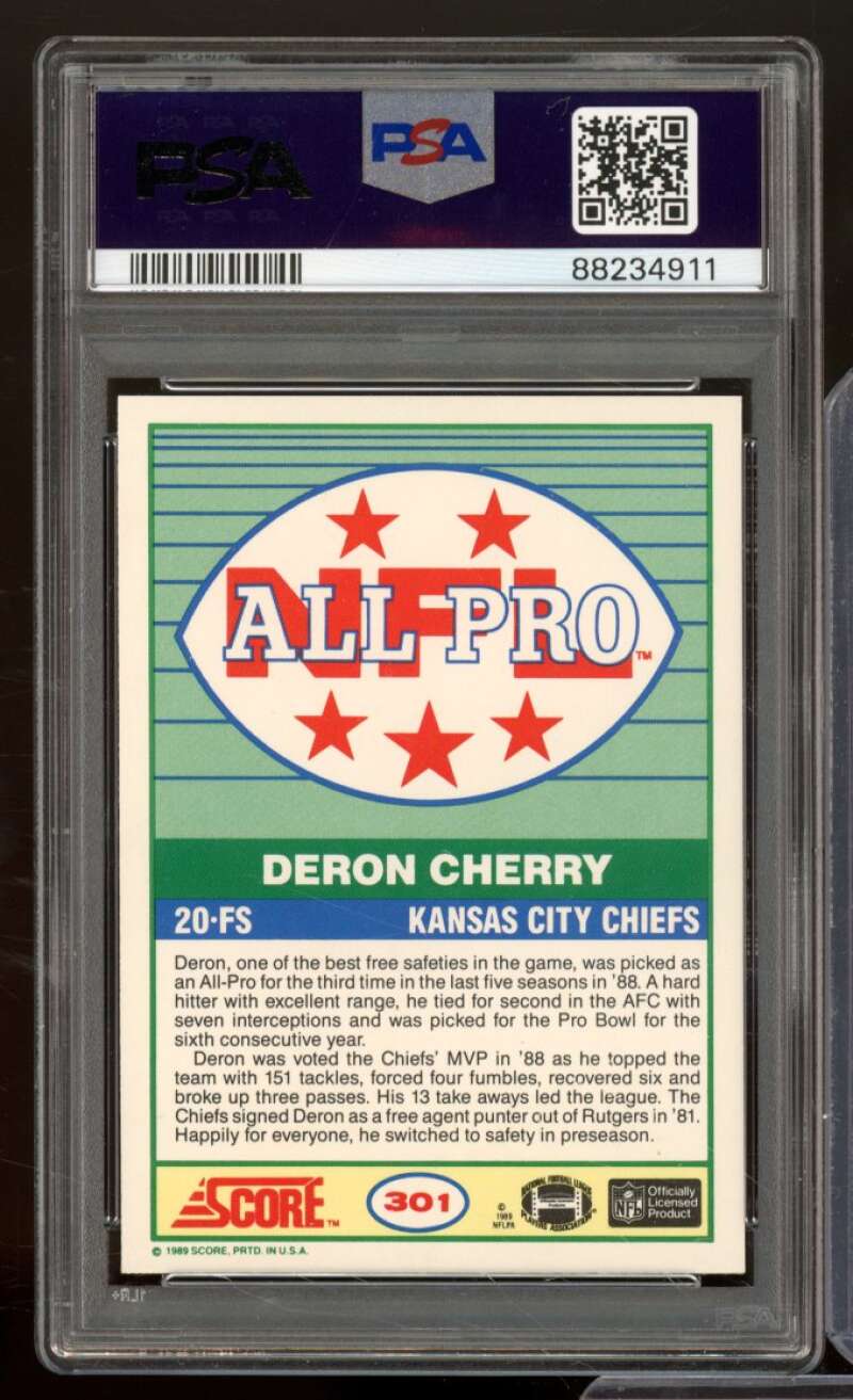 Deron Cherry Card 1989 Score #301 PSA 9 Image 2