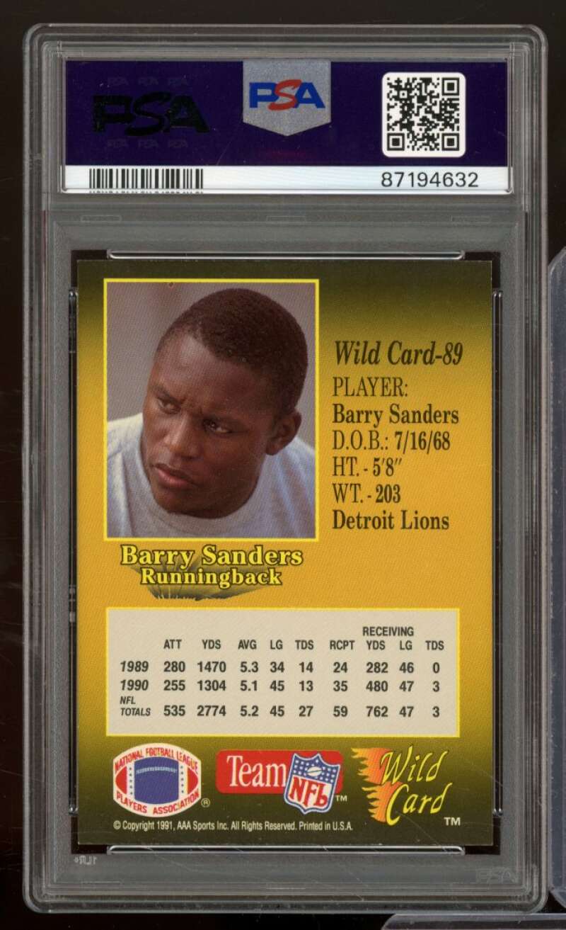 Barry Sanders Card 1991 Wild Card #89 PSA 9 Image 2