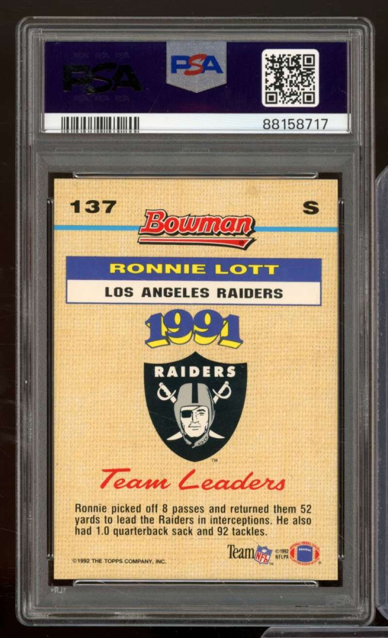 Ronnie Lott Card 1992 Bowman #137 PSA 8 Image 2