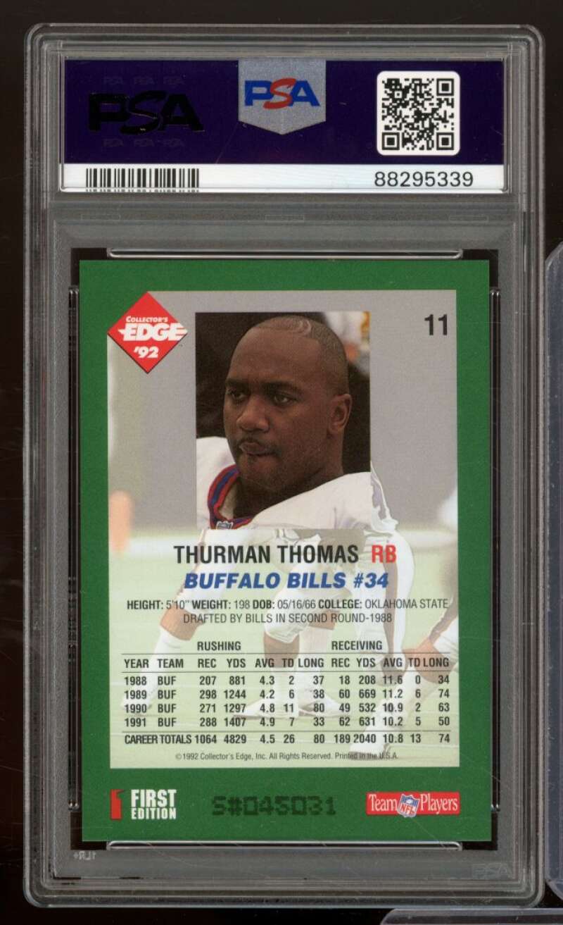 Thurman Thomas Card 1992 Collector's Edge #11 PSA 9 Image 2