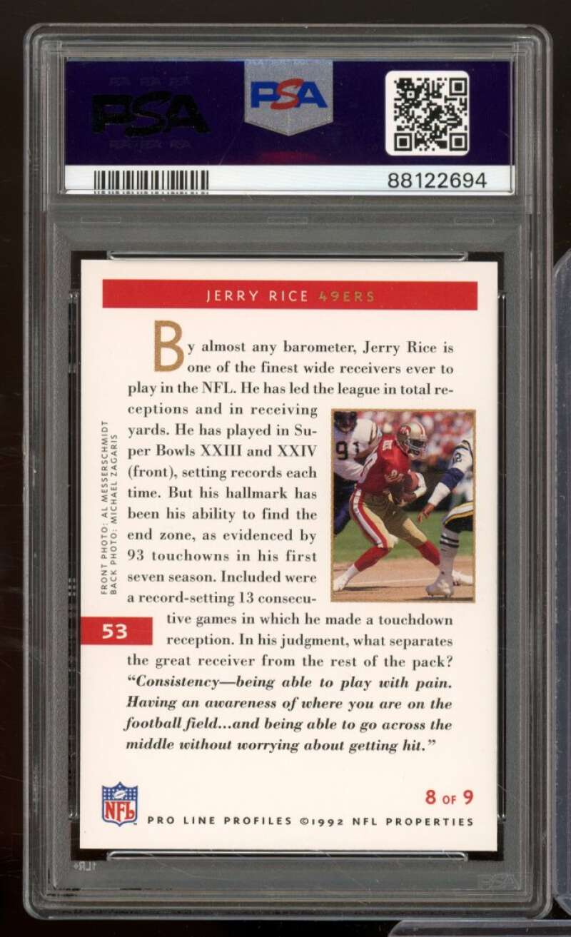 Jerry Rice Card 1992 Proline Profiles #53 PSA 9 Image 2