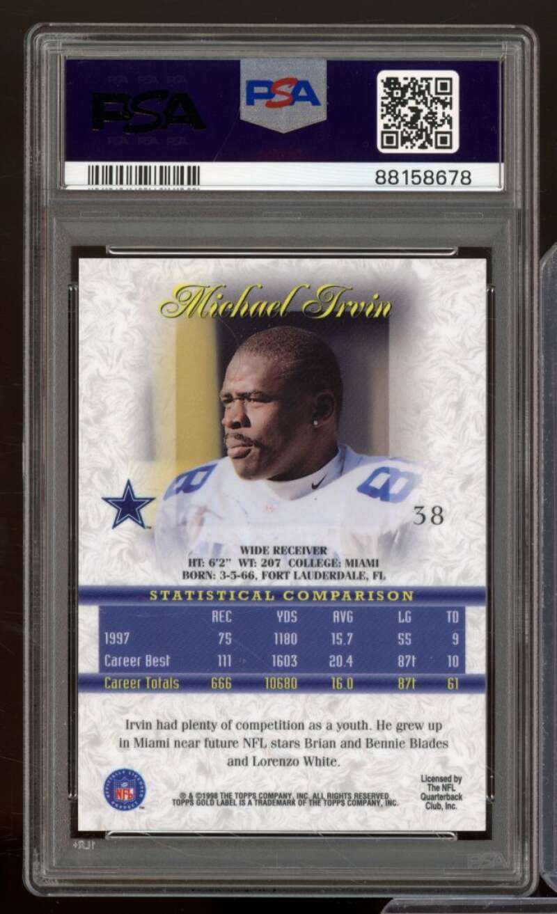 Michael Irvin Card 1998 Topps Gold Label Class 2 #38 PSA 9 Image 2