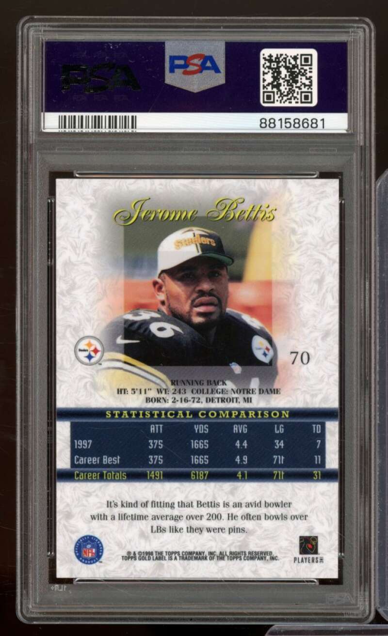 Jerome Bettis Card 1998 Topps Gold Label Class 2-Gold Label #70 PSA 8 Image 2