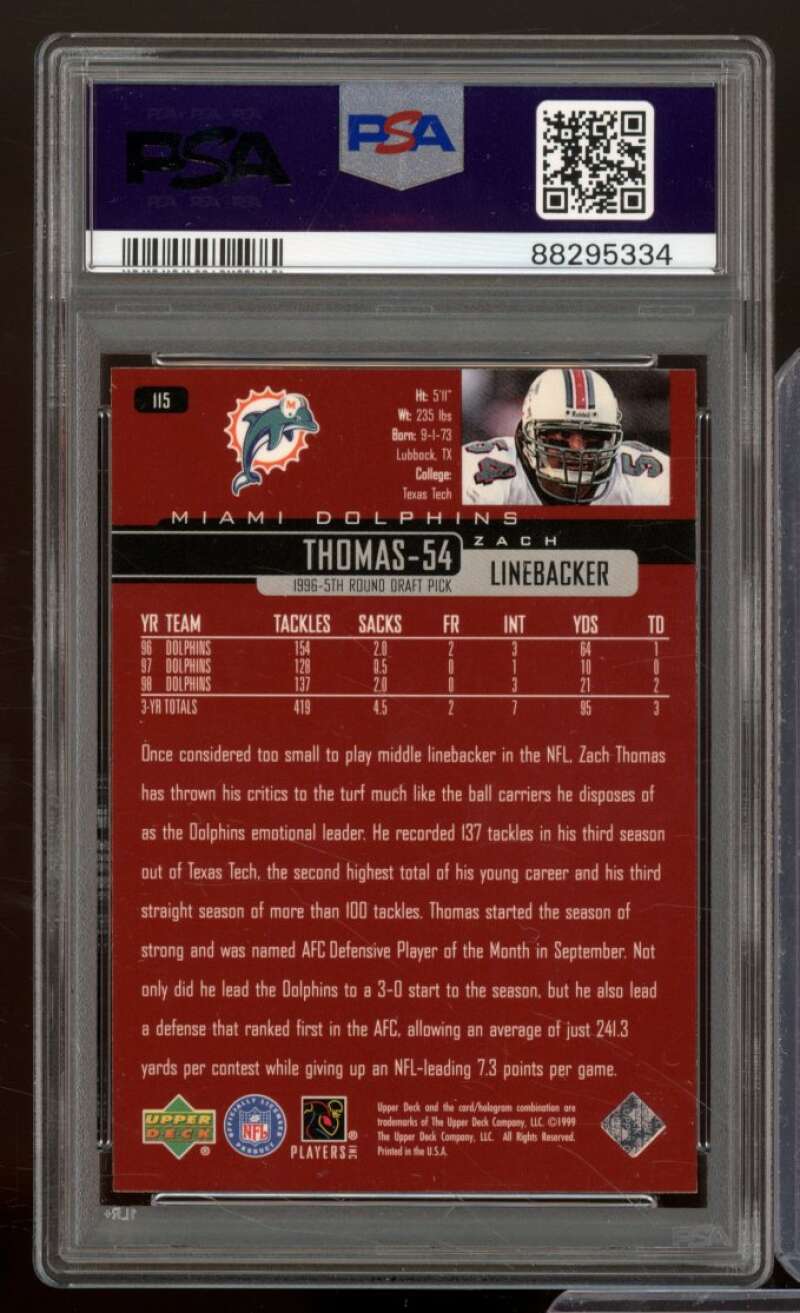 Zach Thomas Card 1999 Upper Deck #115 PSA 7 Image 2