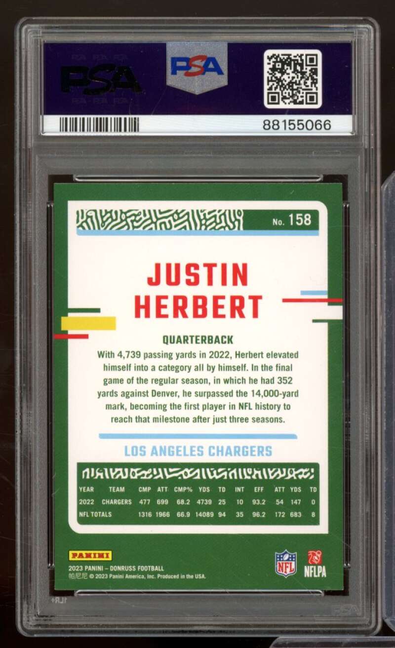 Justin Herbert Card 2023 Donruss #158 PSA 8 Image 2