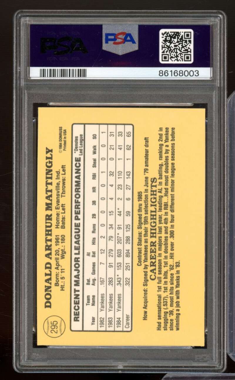 Don Mattingly Card 1985 Donruss #295 PSA 8 Image 2