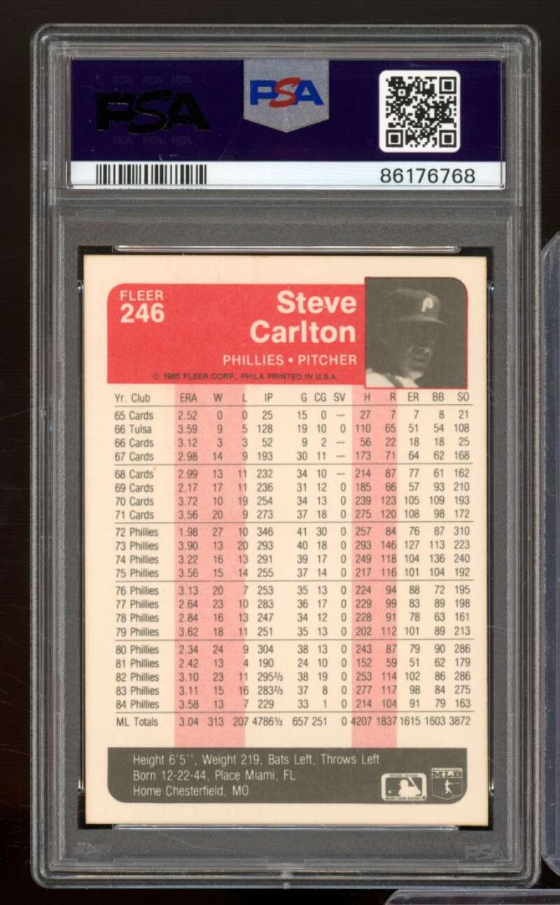 Steve Carlton Card 1985 Fleer #246 PSA 9 Image 2