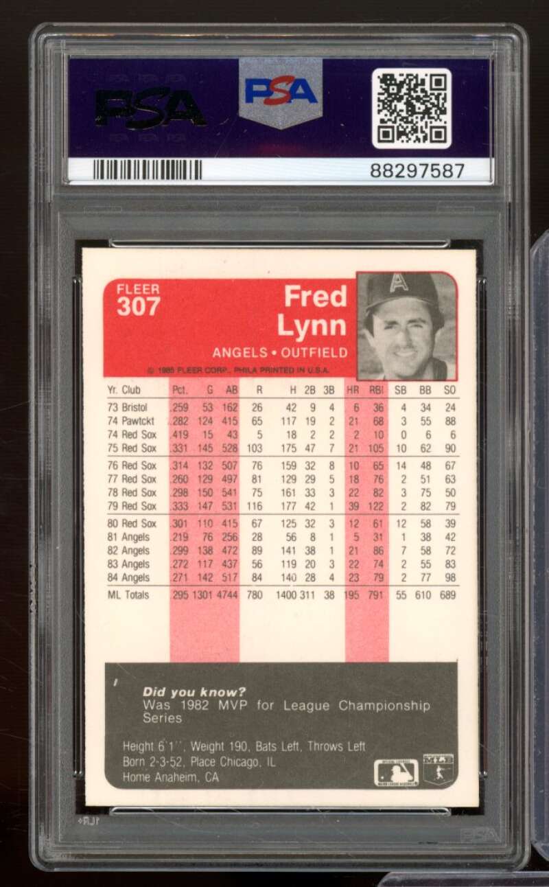 Fred Lynn Card 1985 Fleer #307 PSA 9 Image 2