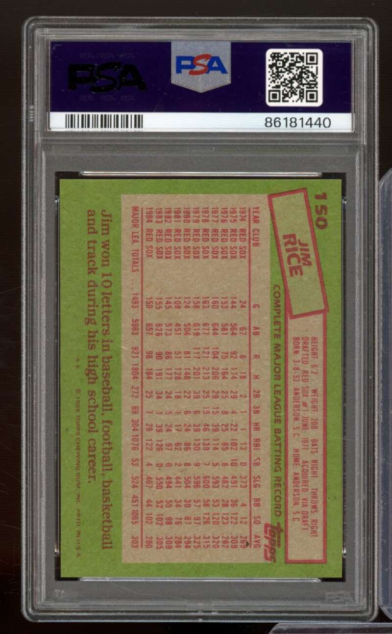 Jim Rice Card 1985 Topps #150 PSA 9 Image 2