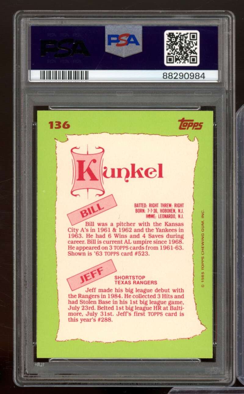 B.Kunkel/J.Kunkel Card 1985 Topps Tiffany #136 PSA 8 Image 2