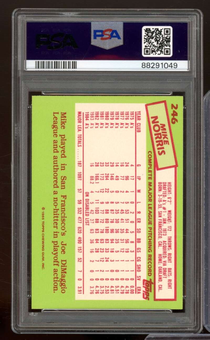 Mike Norris Card 1985 Topps Tiffany #246 PSA 8 Image 2