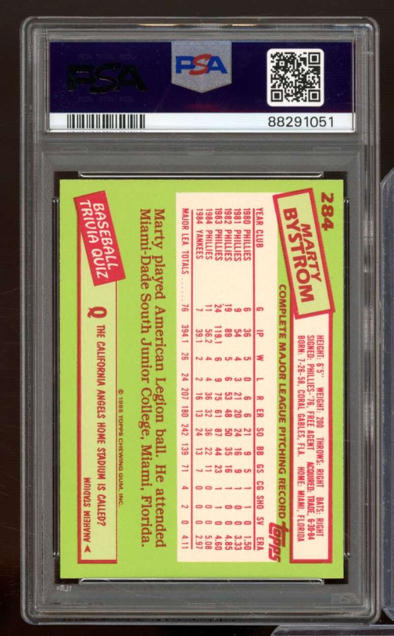 Marty Bystrom Card 1985 Topps Tiffany #284 PSA 8 Image 2