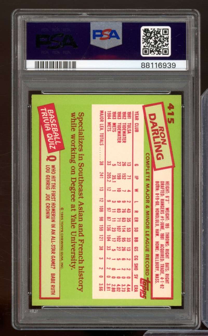 Ron Darling Card 1985 Topps Tiffany #415 PSA 7 Image 2