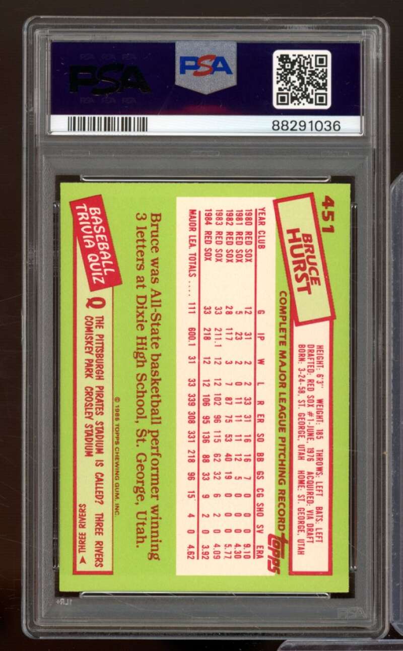 Bruce Hurst Card 1985 Topps Tiffany #451 PSA 8 Image 2