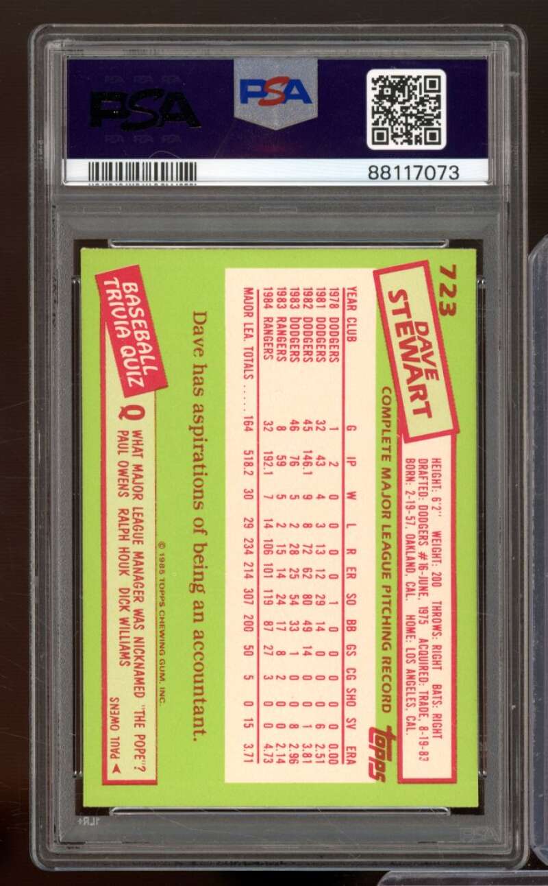 Dave Stewart Card 1985 Topps Tiffany #723 PSA 6 Image 2