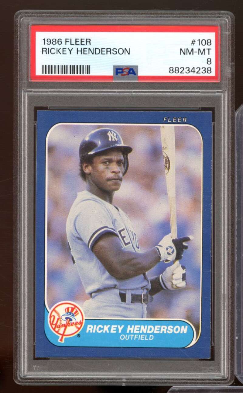 Rickey Henderson Card 1986 Fleer #108 PSA 8 Image 1