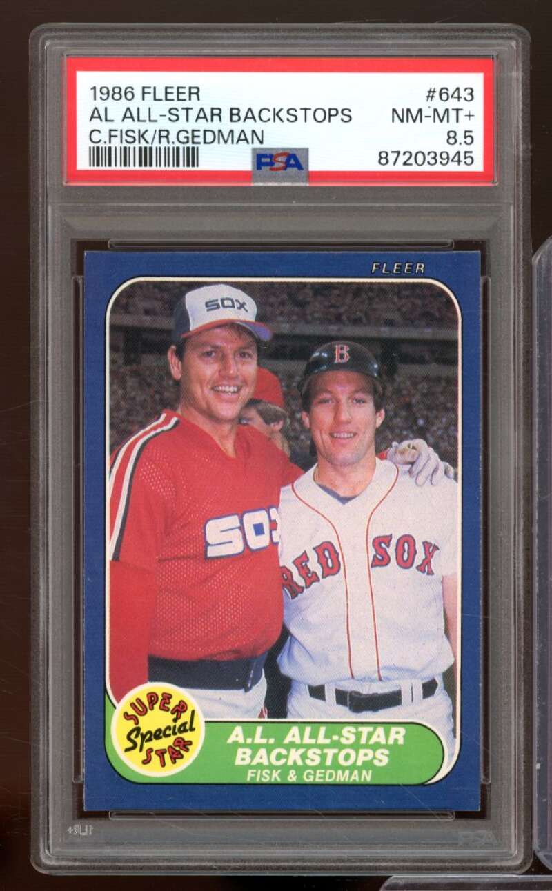 Carlton Fisk/ Rich Gedman Card 1986 Fleer #643 PSA 8.5 Image 1