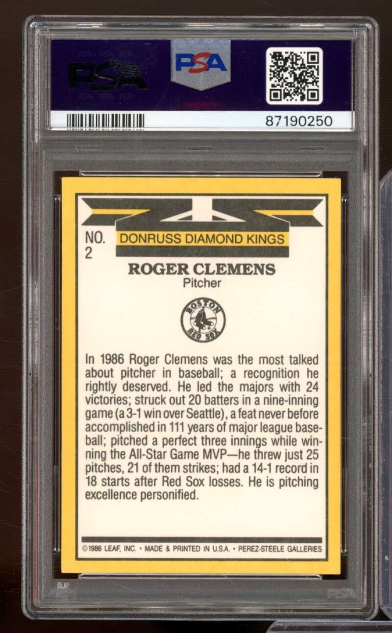 Roger Clemens Card 1987 Donruss #2 PSA 9 Image 2