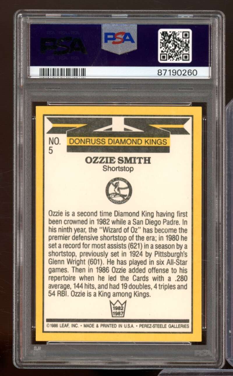 Ozzie Smith Card 1987 Donruss #5 PSA 9 Image 2