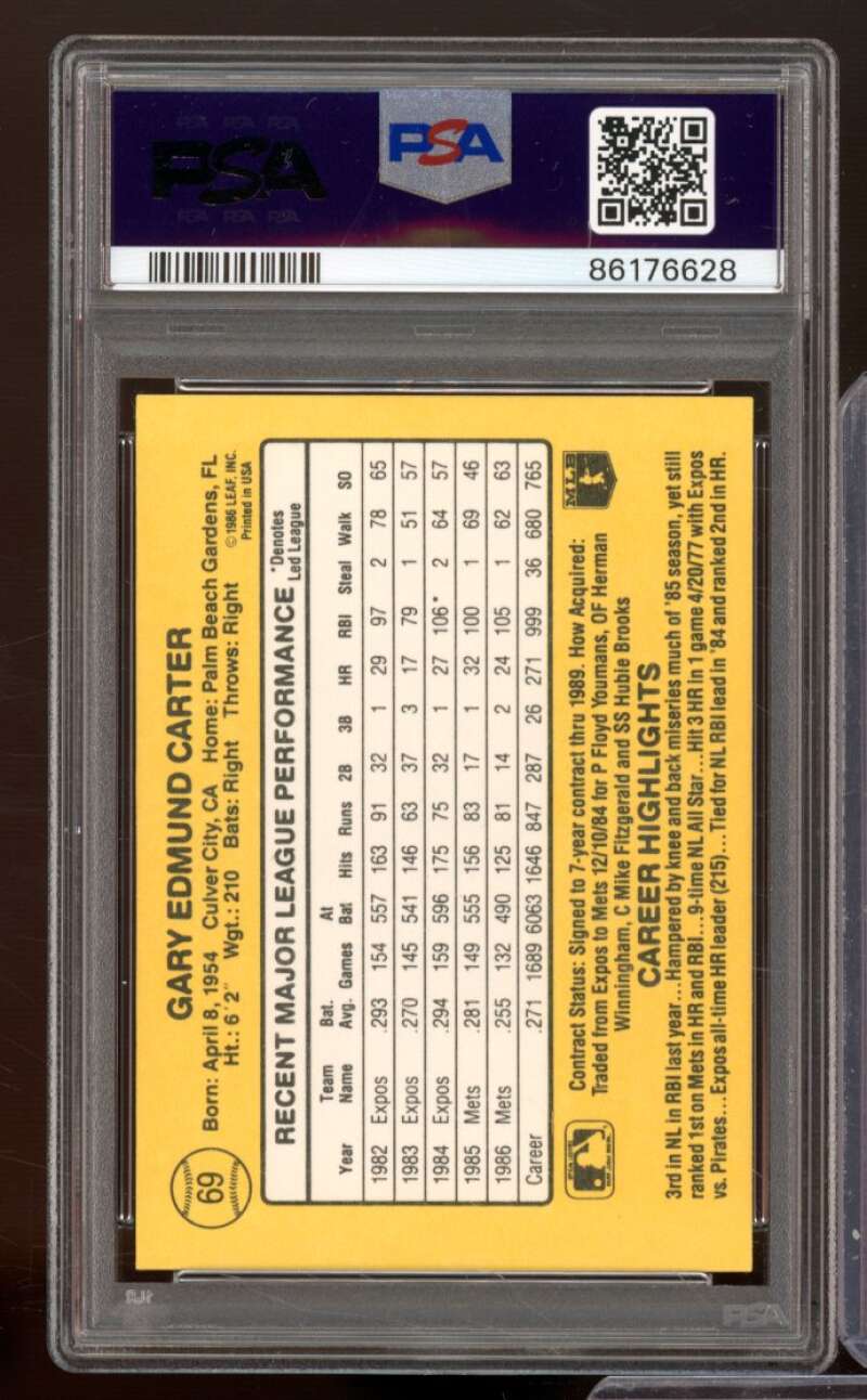 Gary Carter Card 1987 Donruss #69 PSA 9 Image 2