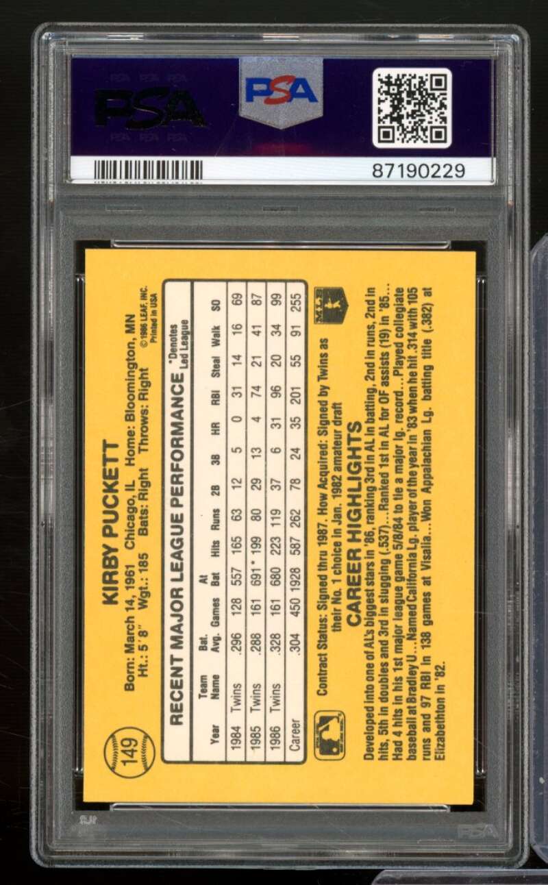 Kirby Puckett Card 1987 Donruss #149 PSA 8 Image 2