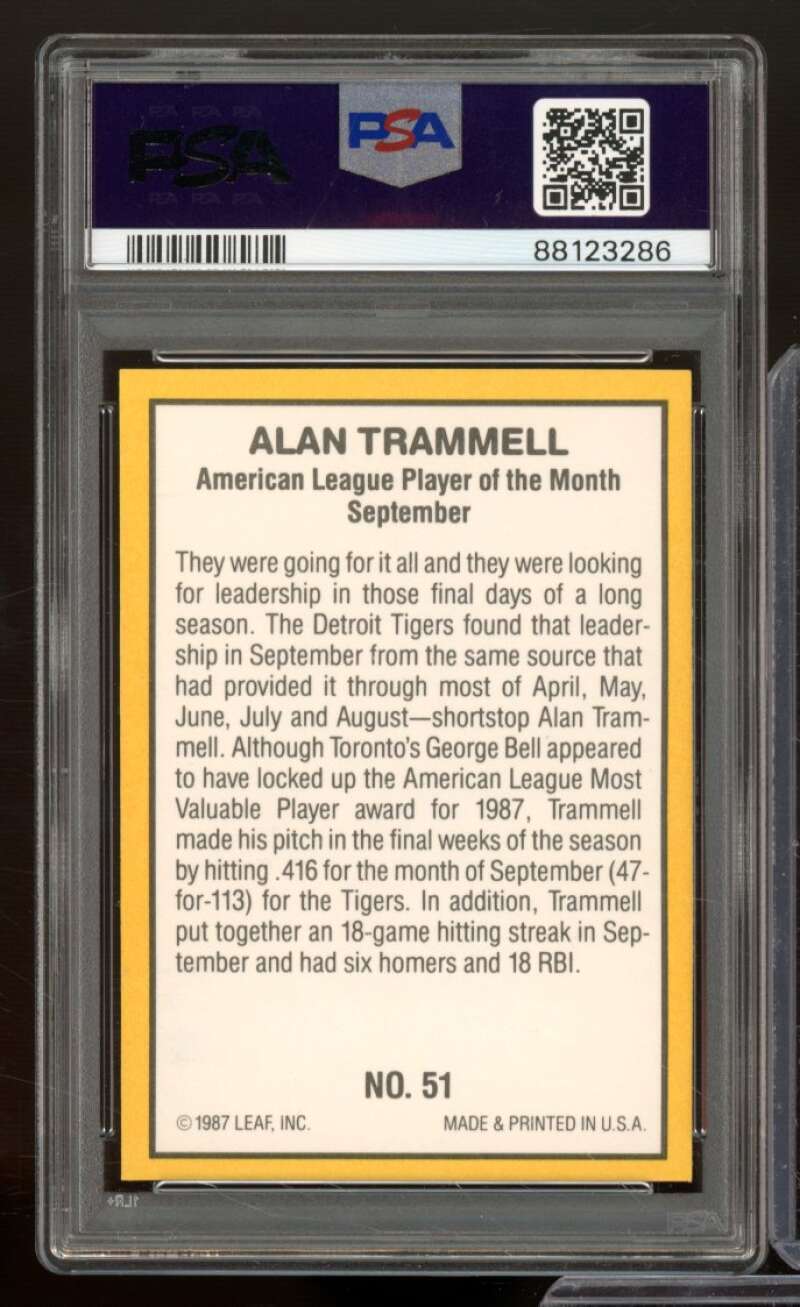 Alan Trammell Card 1987 Donruss Highlights #51 PSA 9 Image 2