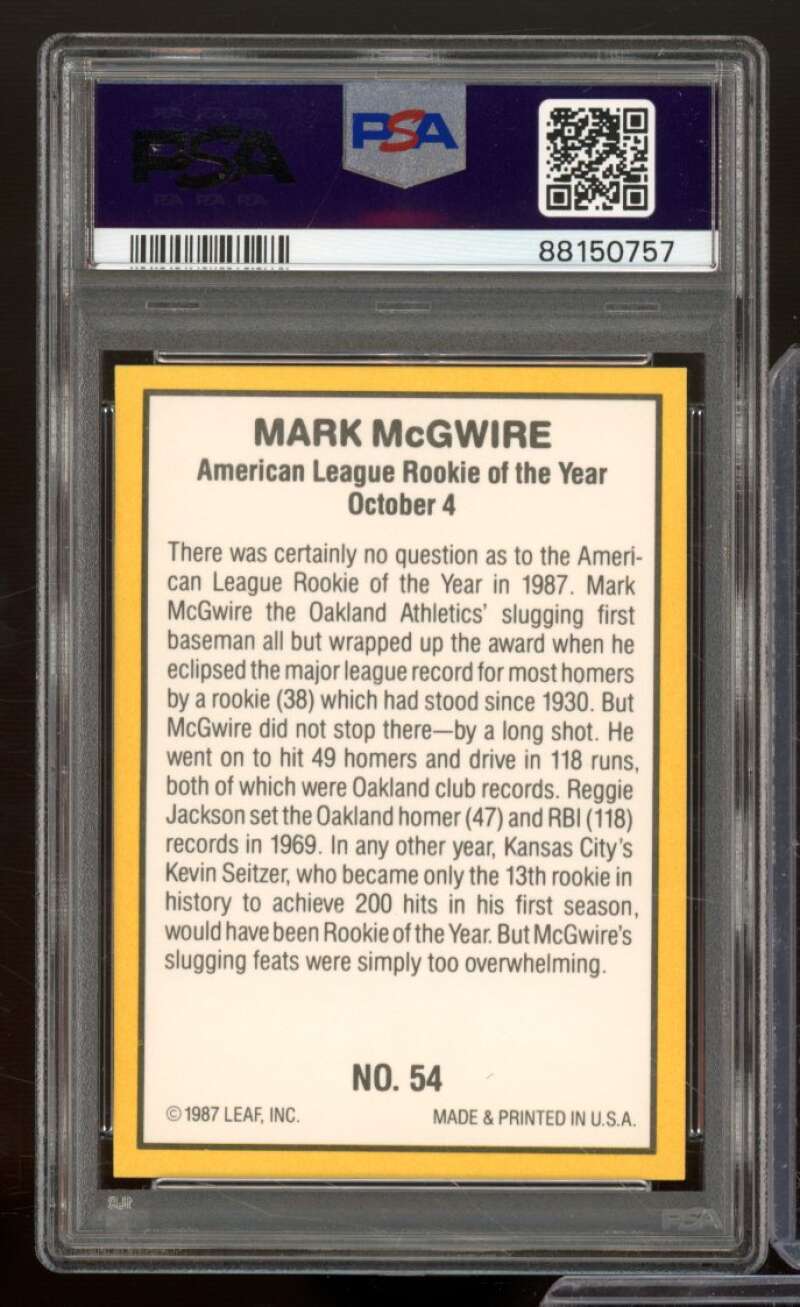 Mark McGwire Rookie Card 1987 Donruss #54 PSA 9 Image 2