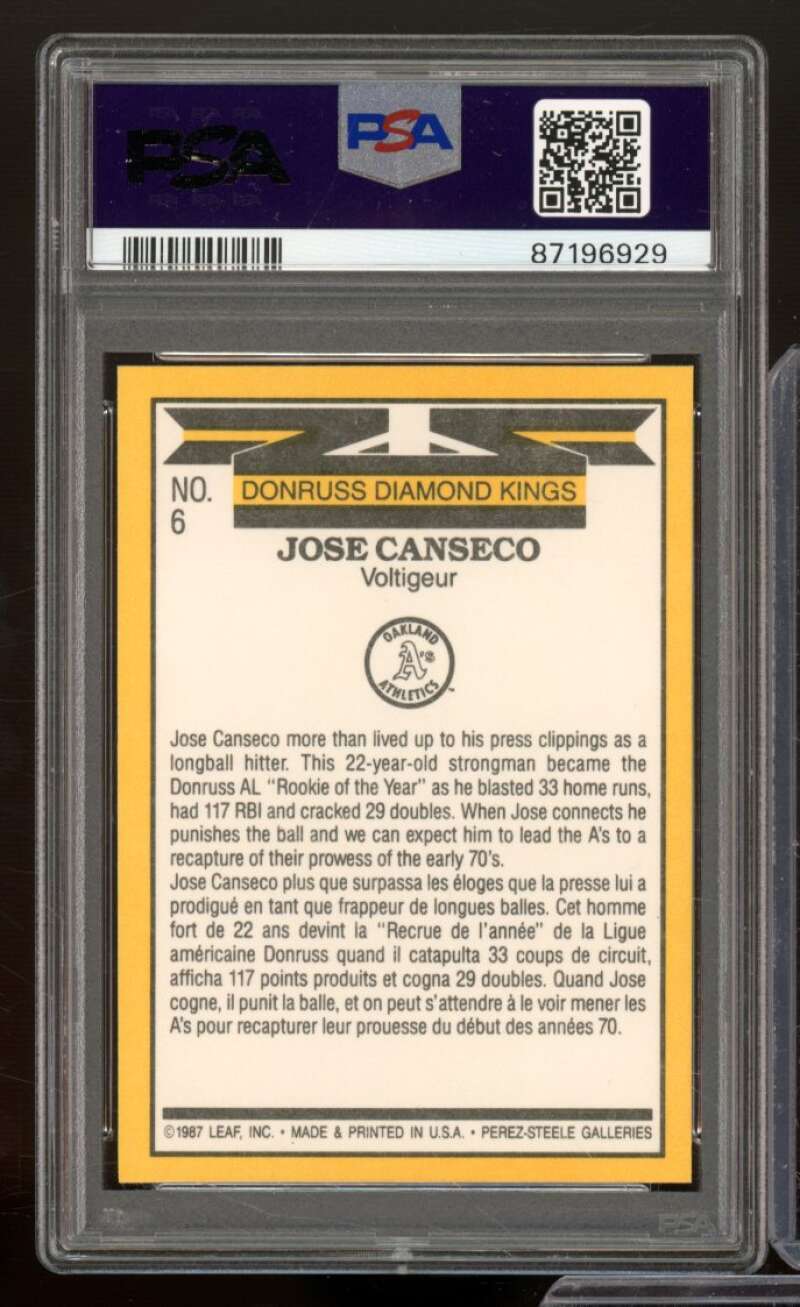 Jose Canseco Card 1987 Leaf #6 PSA 8 Image 2