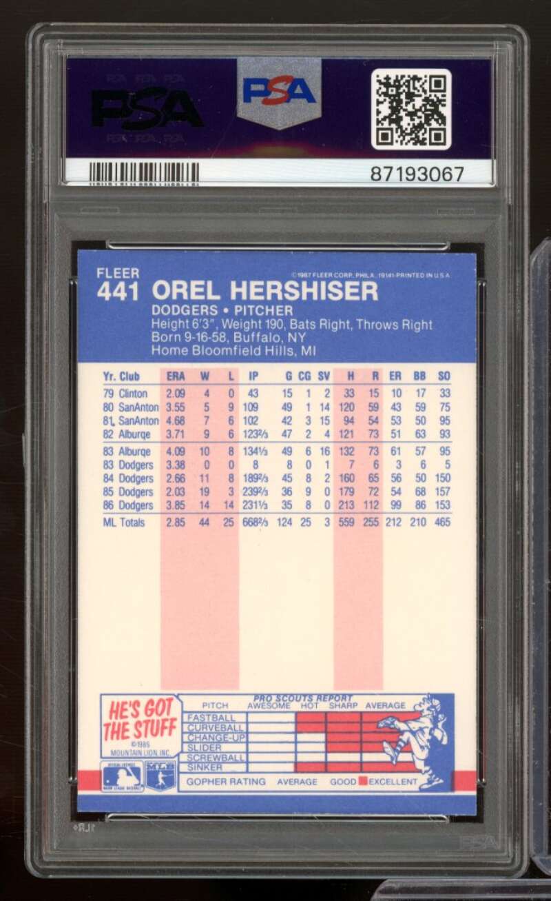 Orel Hershiser Card 1987 Fleer Glossy #441 PSA 4 Image 2