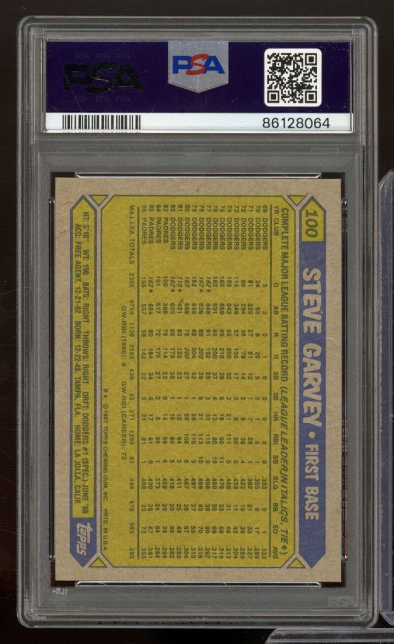 Steve Garvey Card 1987 Topps #100 PSA 9 Image 2