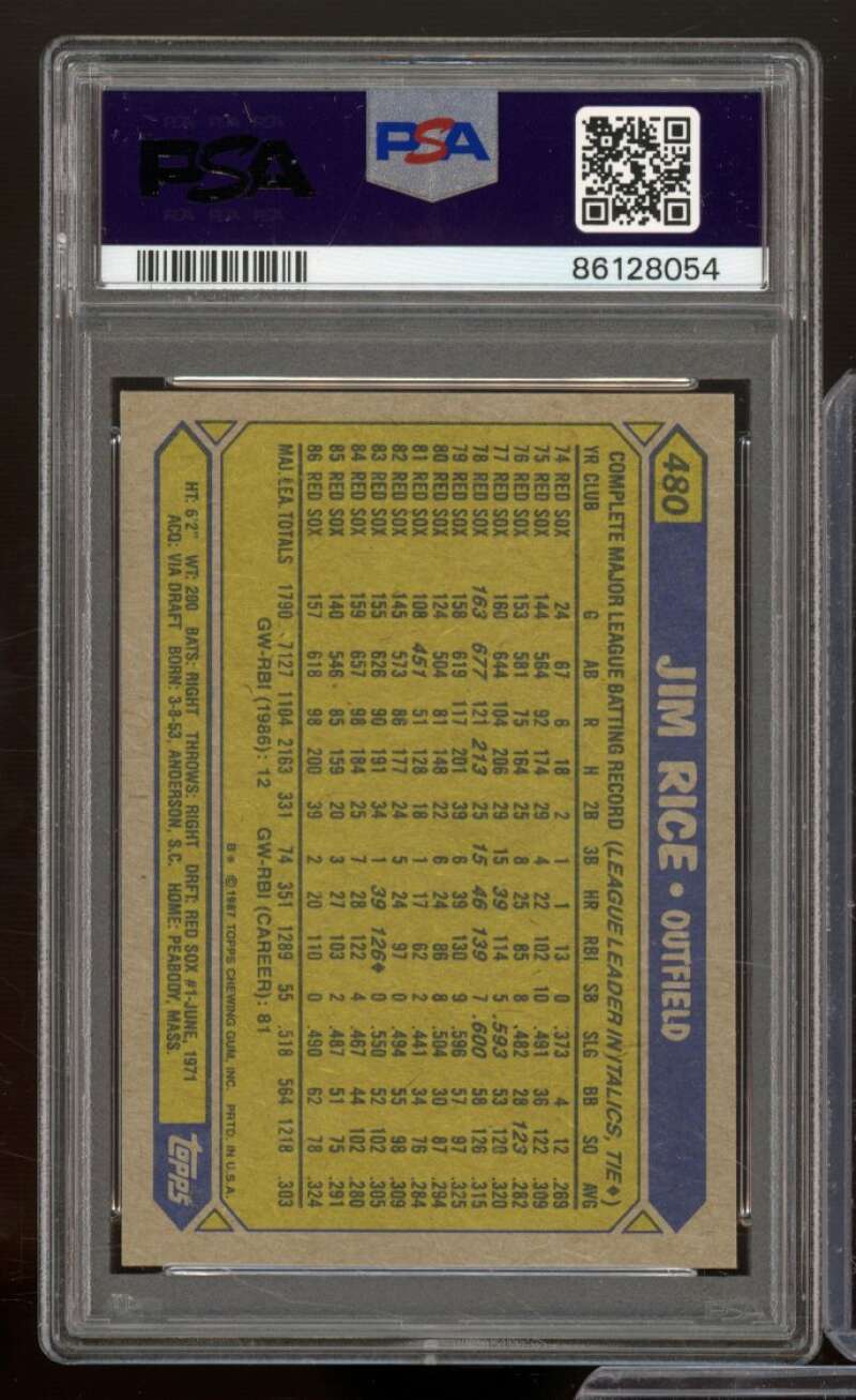 Jim Rice Card 1987 Topps #480 PSA 9 Image 2