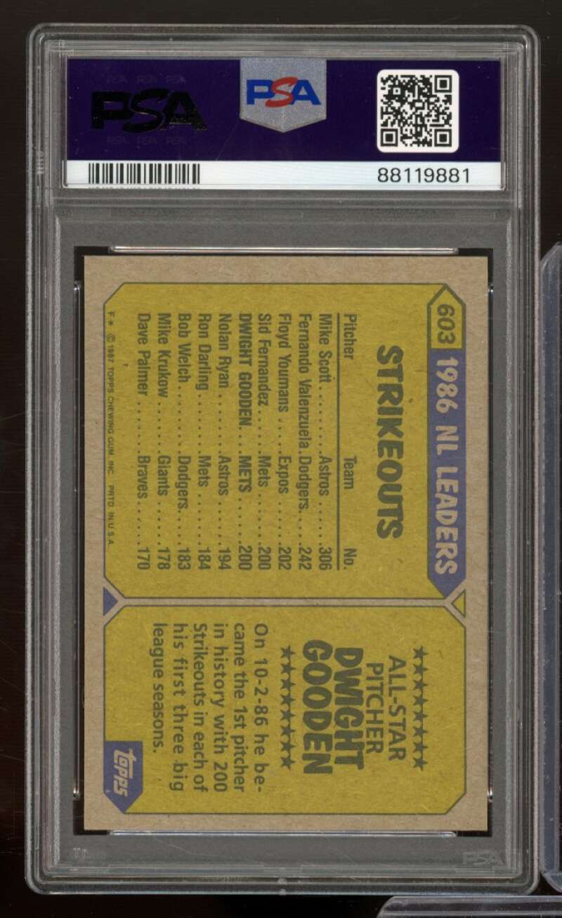 Dwight Gooden Card 1987 Topps #603 PSA 9 Image 2