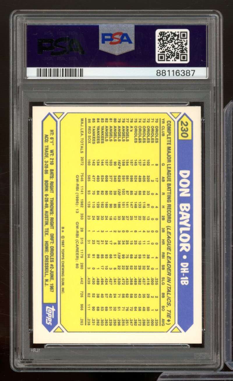 Don Baylor Card 1987 Topps Tiffany #230 PSA 9 Image 2