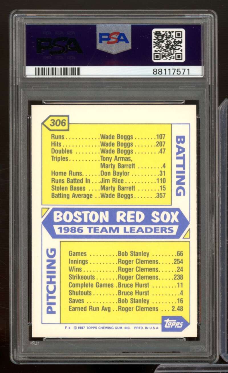 Red Sox Leaders Card 1987 Topps Tiffany #306 PSA 8 Image 2