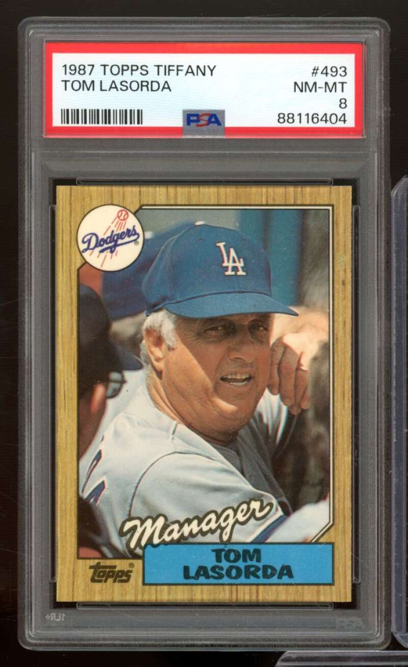 Tom Lasorda Card 1987 Topps Tiffany #493 PSA 8 Image 1