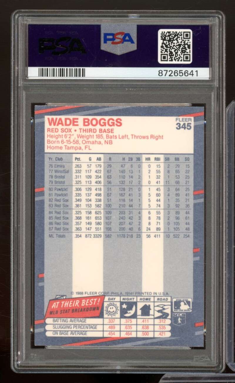 Wade Boggs Card 1988 Fleer #345 PSA 9 Image 2