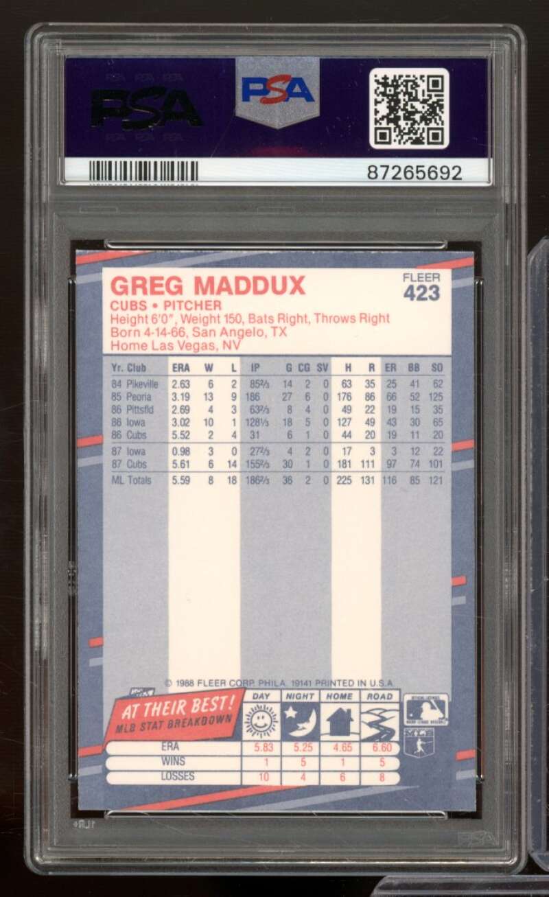 Greg Maddux Card 1988 Fleer #423 PSA 9 Image 2