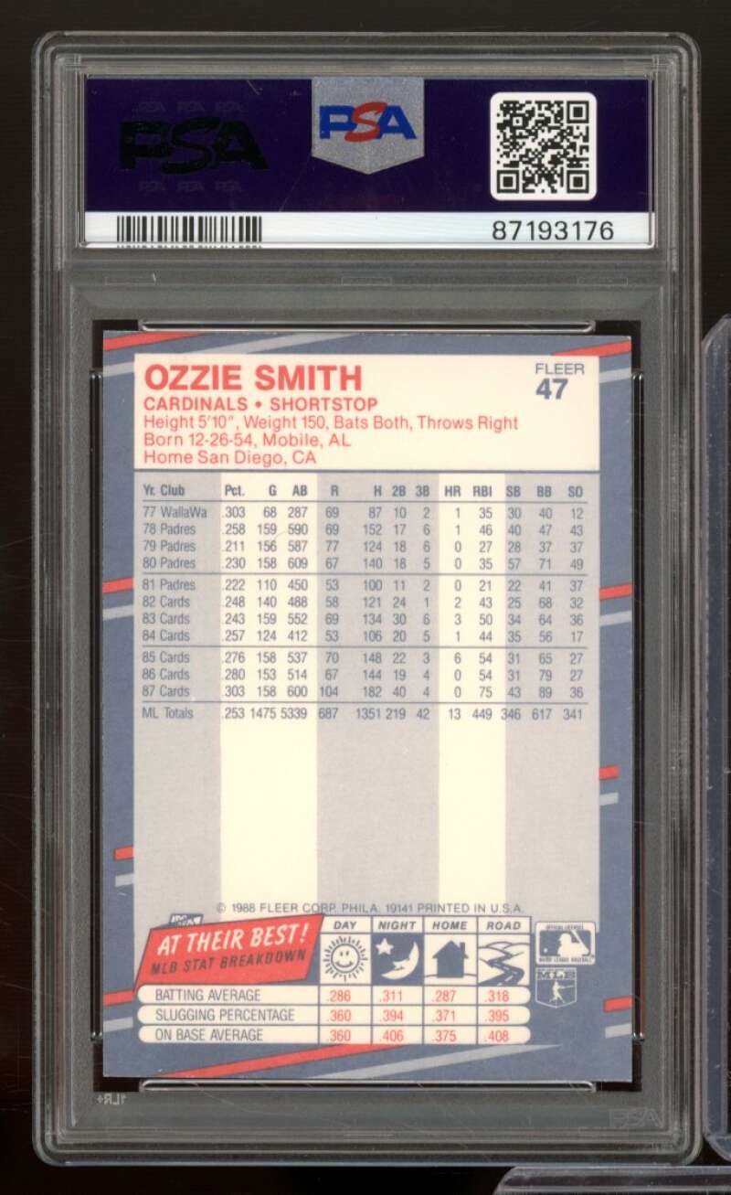 Ozzie Smith Card 1988 Fleer Glossy #47 PSA 9 Image 2