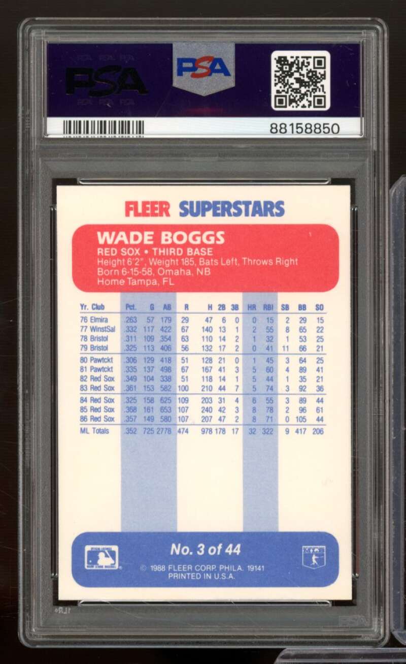 Wade Boggs Card 1988 Fleer Superstars #3 PSA 9 Image 2