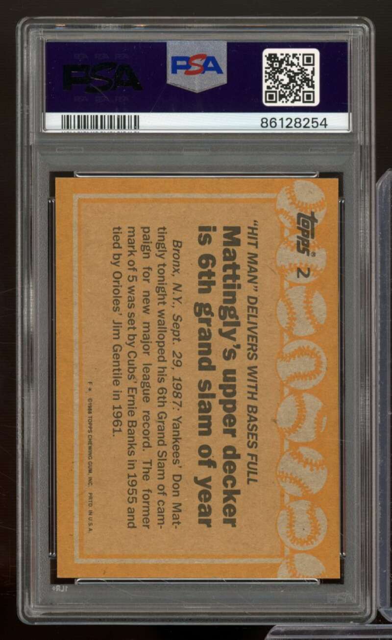 Don Mattingly Card 1988 Topps #2 PSA 9 Image 2