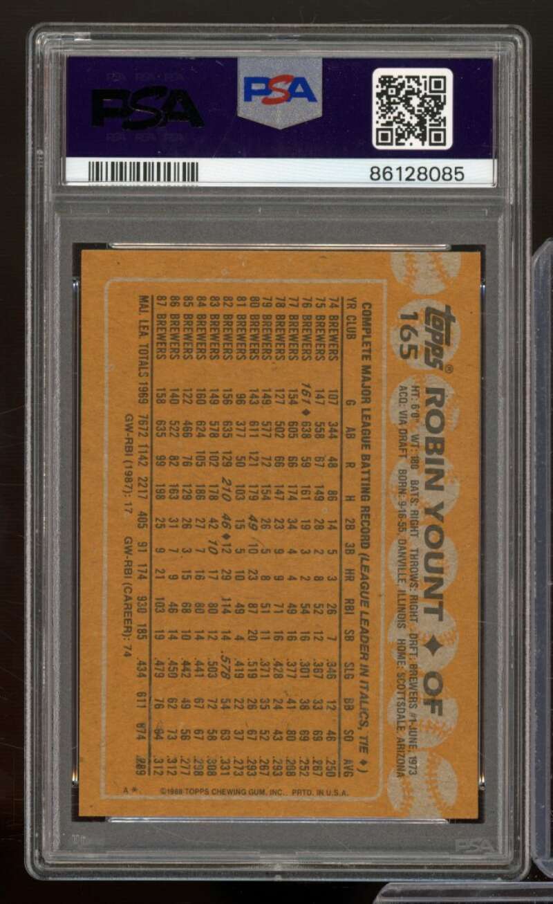 Robin Yount Card 1988 Topps #165 PSA 9 Image 2