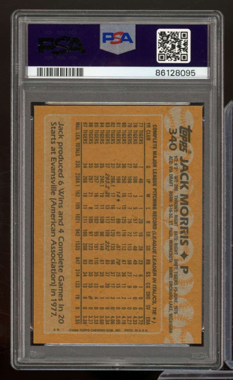 Jack Morris Card 1988 Topps #340 PSA 9 Image 2