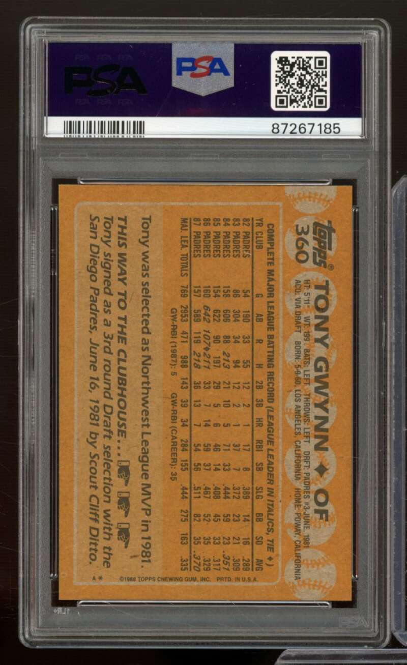 Tony Gwynn Card 1988 Topps #360 PSA 8 Image 2