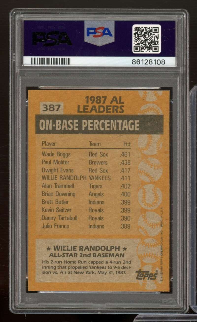 Willie Randolph Card 1988 Topps #387 PSA 8 Image 2