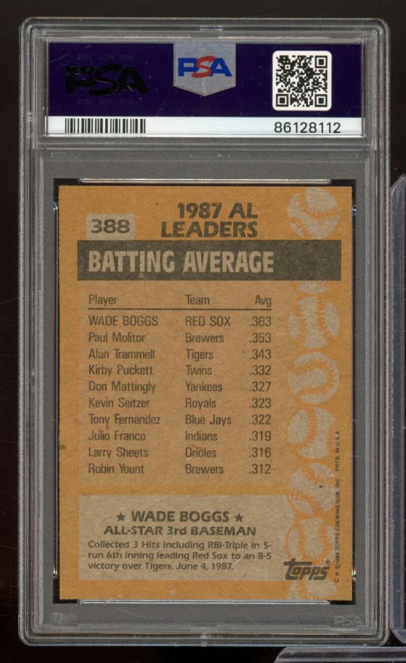 Wade Boggs Card 1988 Topps #388 PSA 9 Image 2