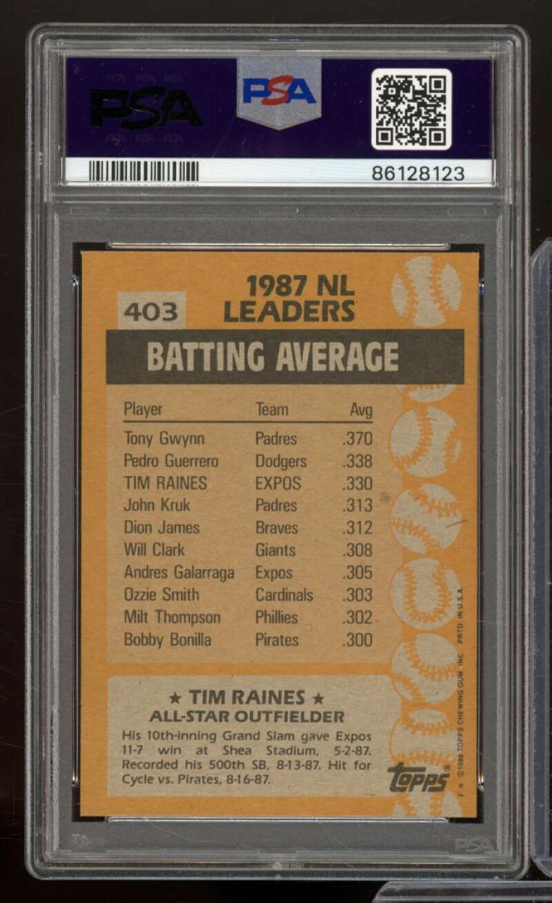 Tim Raines Card 1988 Topps #403 PSA 9 Image 2