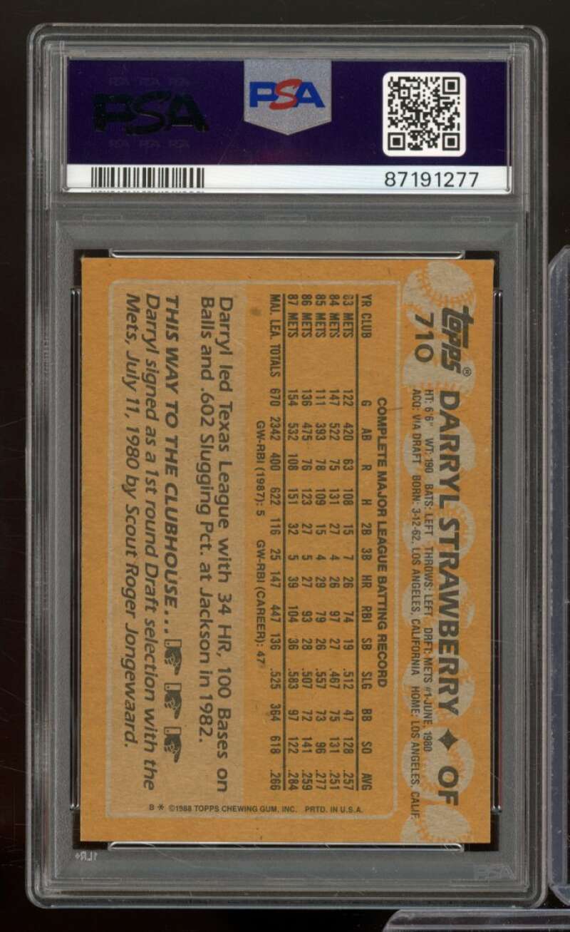 Darryl Strawberry Card 1988 Topps #710 PSA 9 Image 2