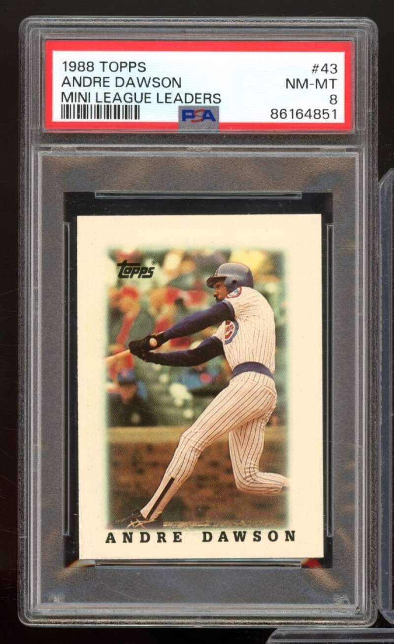 Andre Dawson Card 1988 Topps Mini League Leaders #43 PSA 8 Image 1