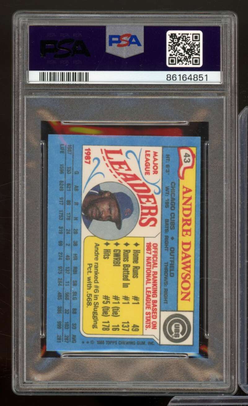 Andre Dawson Card 1988 Topps Mini League Leaders #43 PSA 8 Image 2